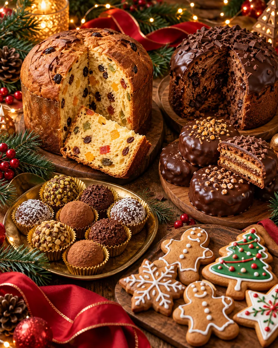 Panetone, chocotone, pães de mel, trufas e biscoitos de Natal